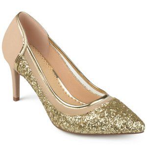 New Women's Gold Glitter Mesh Pump Heel